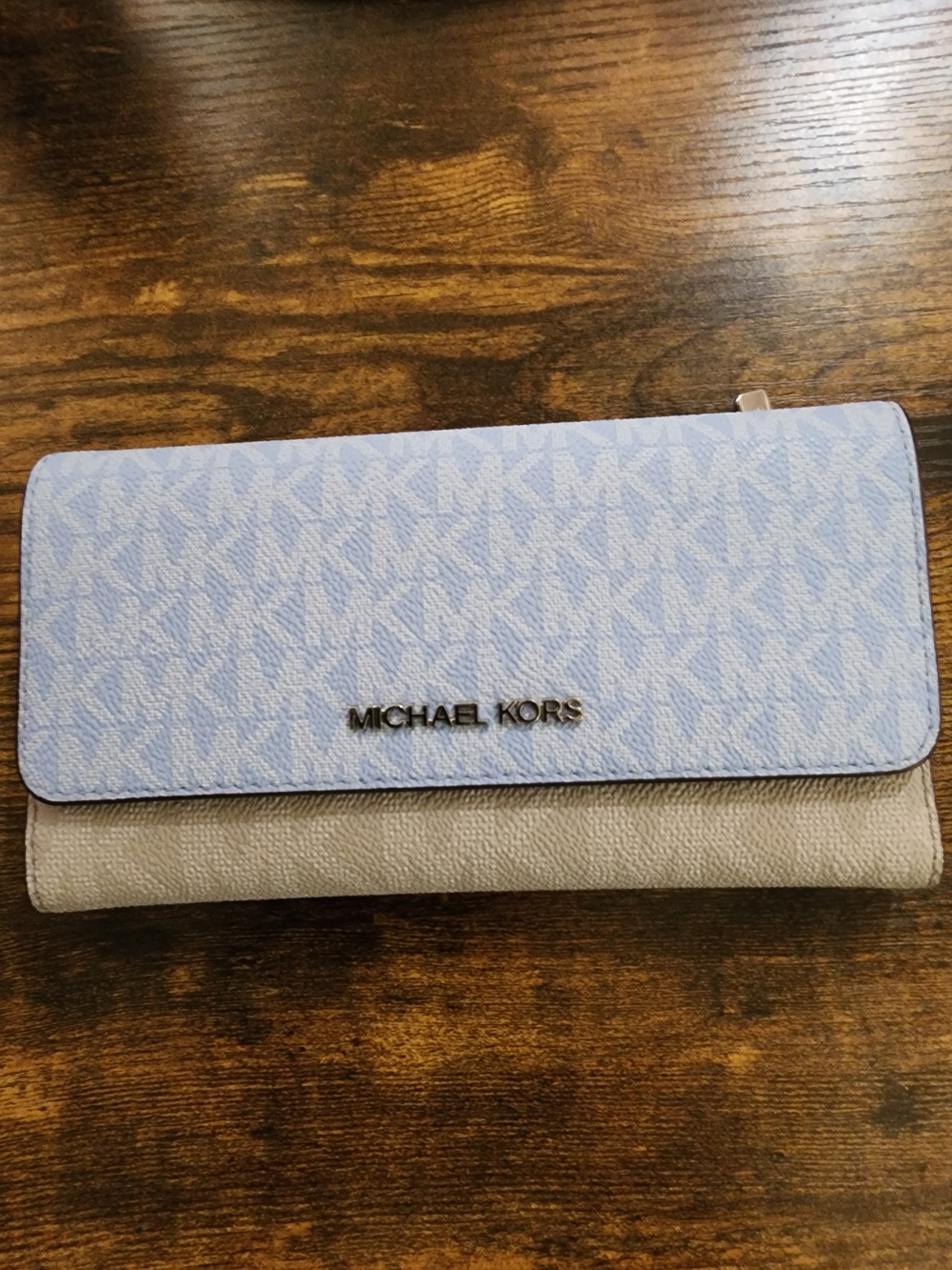 Michael Kors Light Blue and Grey Signature Wallet